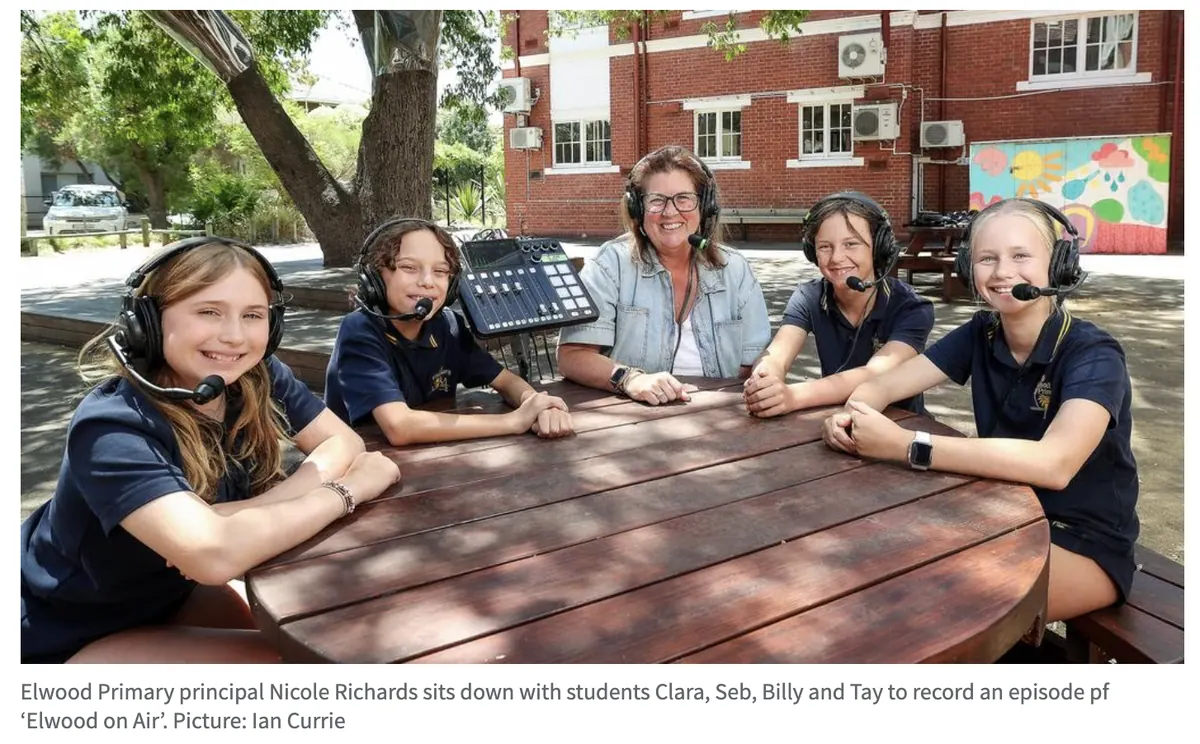 Elwood Primary principal recording with students