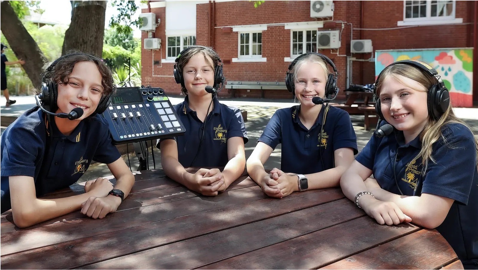 Elwood Primary students recording their podcast